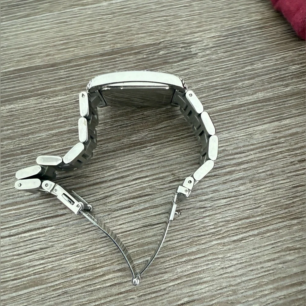 Michael Kors Pink and Silver Stainless Steel Rectangular Bracelet Watch